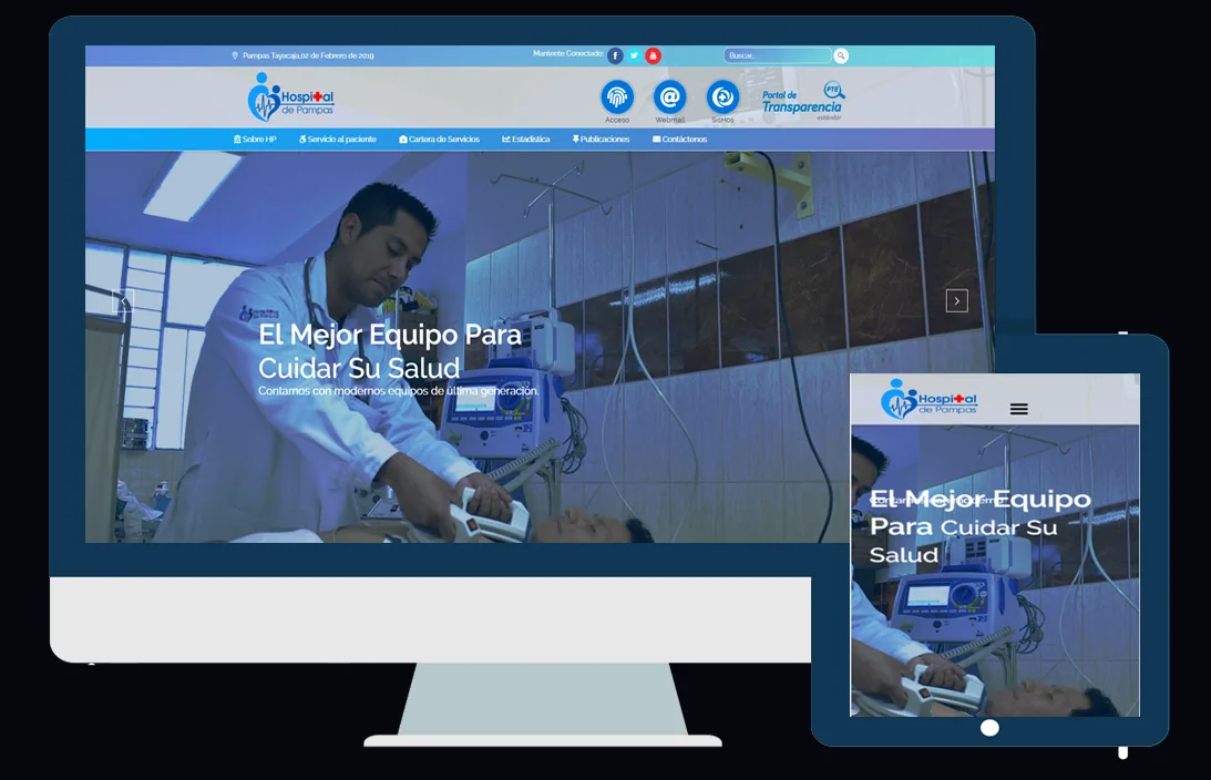 Portada del sitio del Hospital de Pampas en escritorio y tablet
