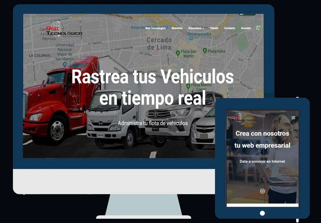 Portada del sitio de Red Tecnológico con el mensaje de rastreo de vehículos en tiempo real